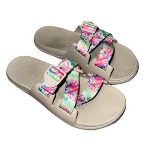CHACO Women’s Size 9 Chillos Slide Sandals Tie Dye Rainbow Adjustable